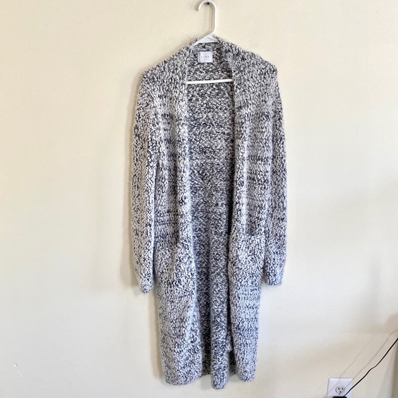 Lush White Gray Long Duster Cardigan Sz S - Picture 2 of 7